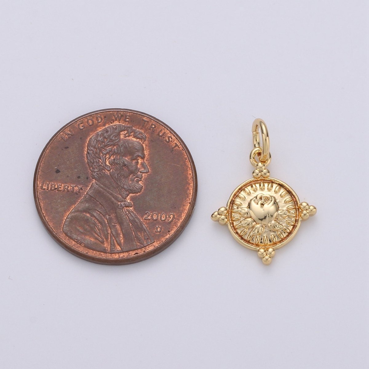 Gold Coin Charm - Silver coin charm, gold coin finding, flower charm, gold flower charm, Rose coin pendant, Dainty Charm, D-466, D-467 - DLUXCA