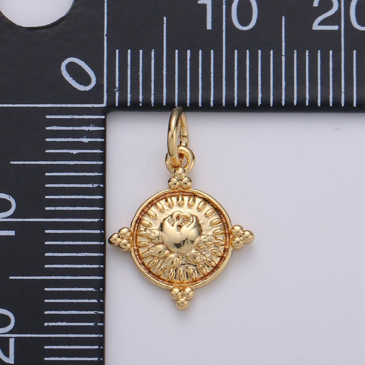 Gold Coin Charm - Silver coin charm, gold coin finding, flower charm, gold flower charm, Rose coin pendant, Dainty Charm, D-466, D-467 - DLUXCA