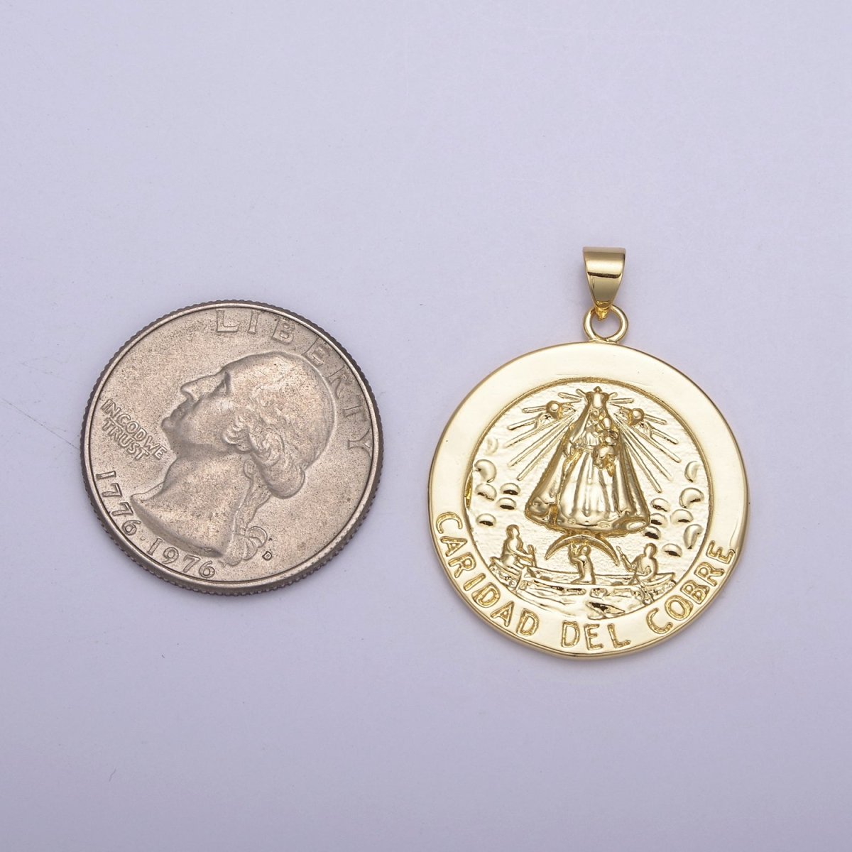 Gold Coin La Virgen de la Caridad del Cobre Pendant for Necklace Supply H-863 - DLUXCA