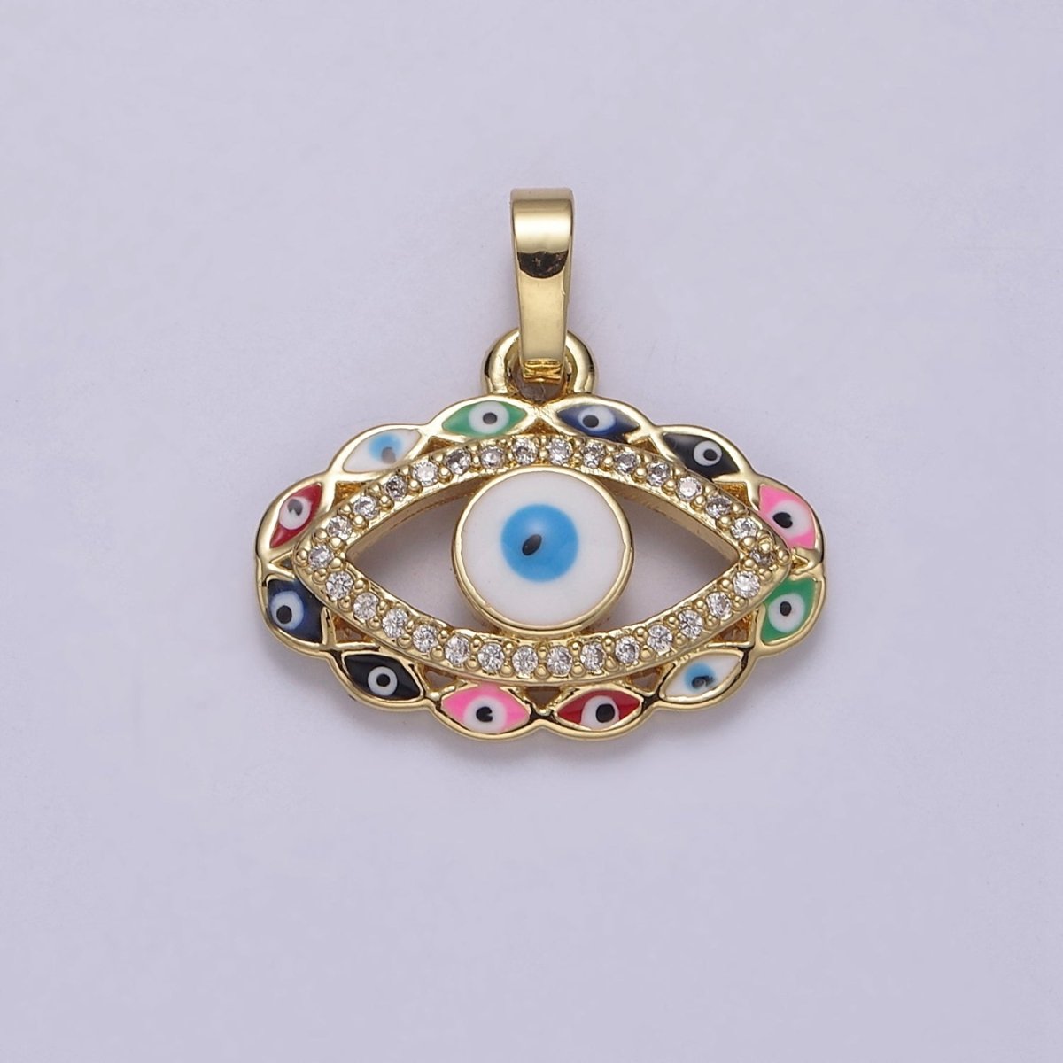Gold Colorful Evil Eye Pendant Enamel Eye Charm J-378 - DLUXCA