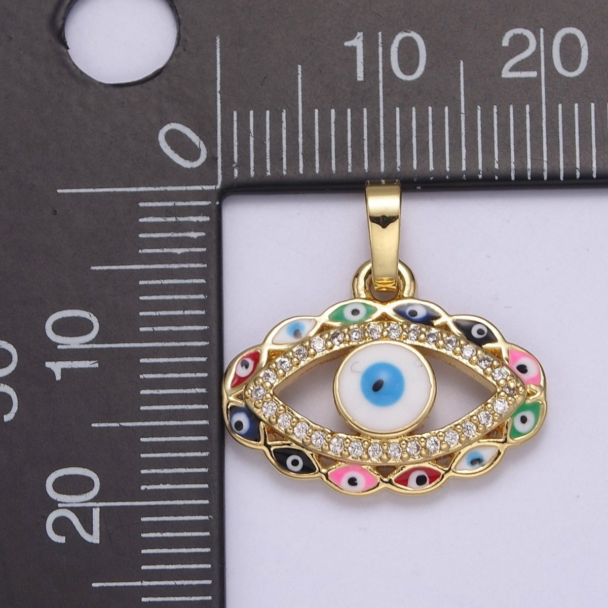 Gold Colorful Evil Eye Pendant Enamel Eye Charm J-378 - DLUXCA