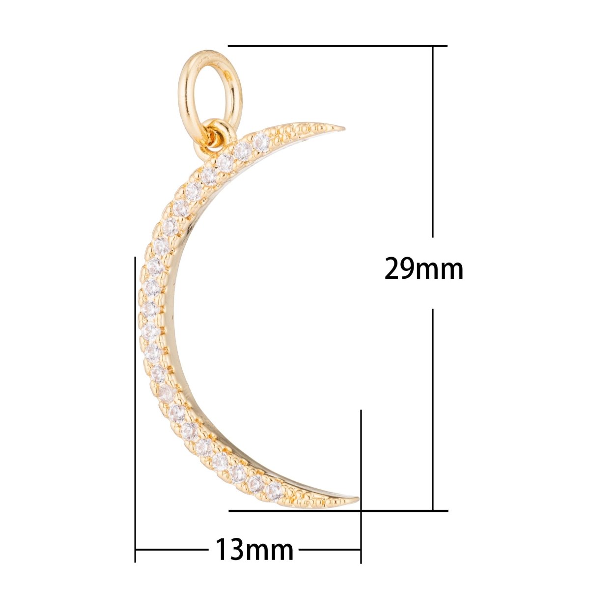 Gold Crescent Moon, Celestial, Wish, Cute Dream Sky Cubic Zirconia Bracelet Necklace Pendant Charm Bead Bails Finding for Jewelry Making H-203 - DLUXCA