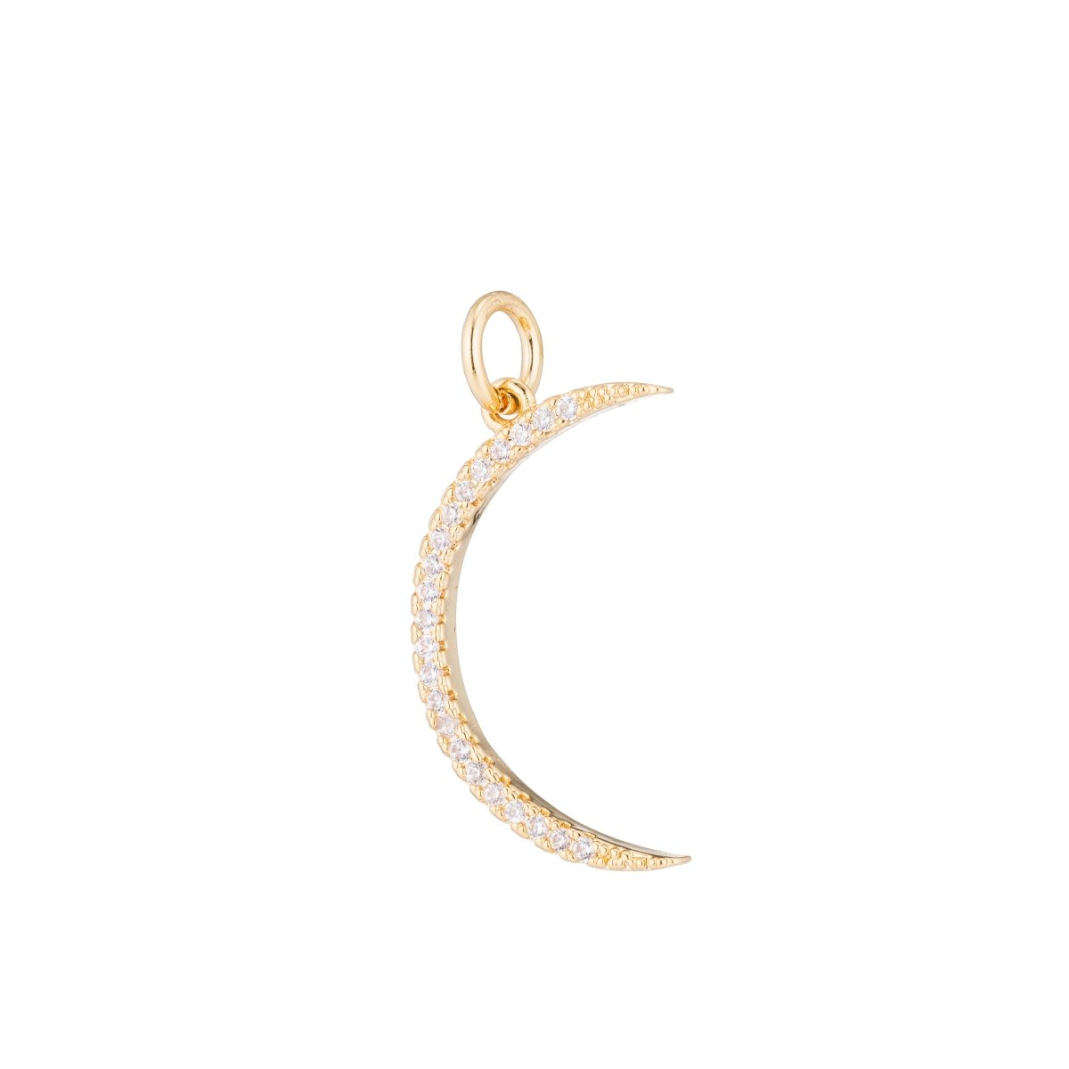 Gold Crescent Moon, Celestial, Wish, Cute Dream Sky Cubic Zirconia Bracelet Necklace Pendant Charm Bead Bails Finding for Jewelry Making H-203 - DLUXCA