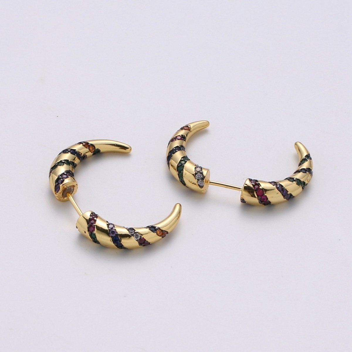 Gold Crescent moon earrings / Horn earrings / Half Moon Earrings / Celestial Stud earrings Micro Pave Earring Boho earrings Gift For Her, K-567 - DLUXCA
