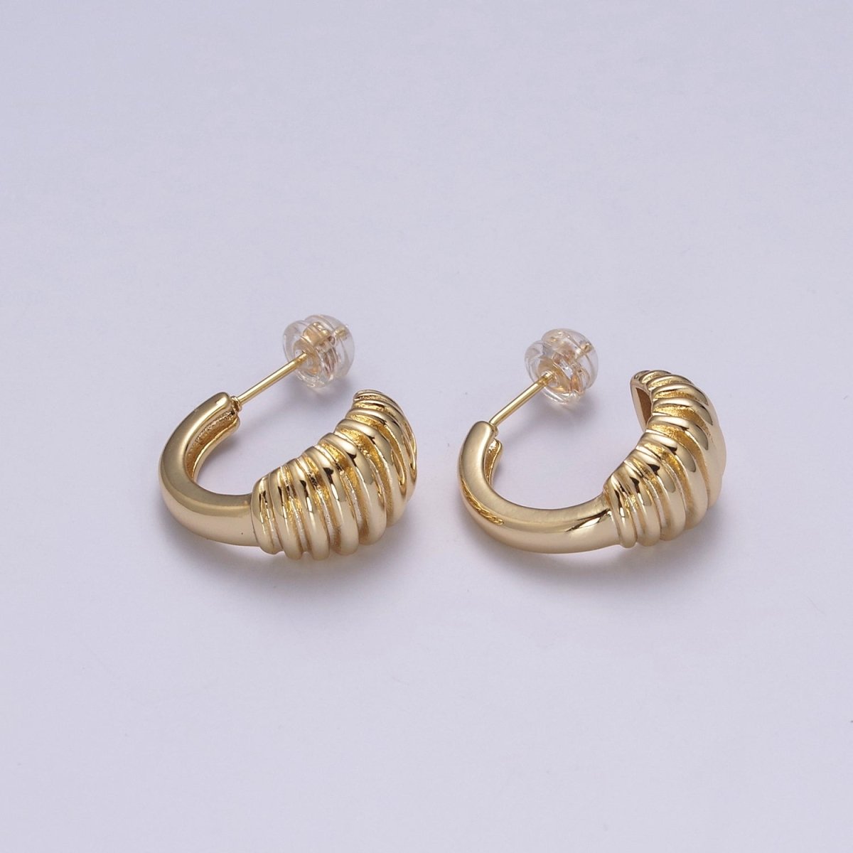 Gold Croissant Hoops Light Weight • Modern Chunky Hypoallergenic Earrings • Gift For Her T-237 - DLUXCA