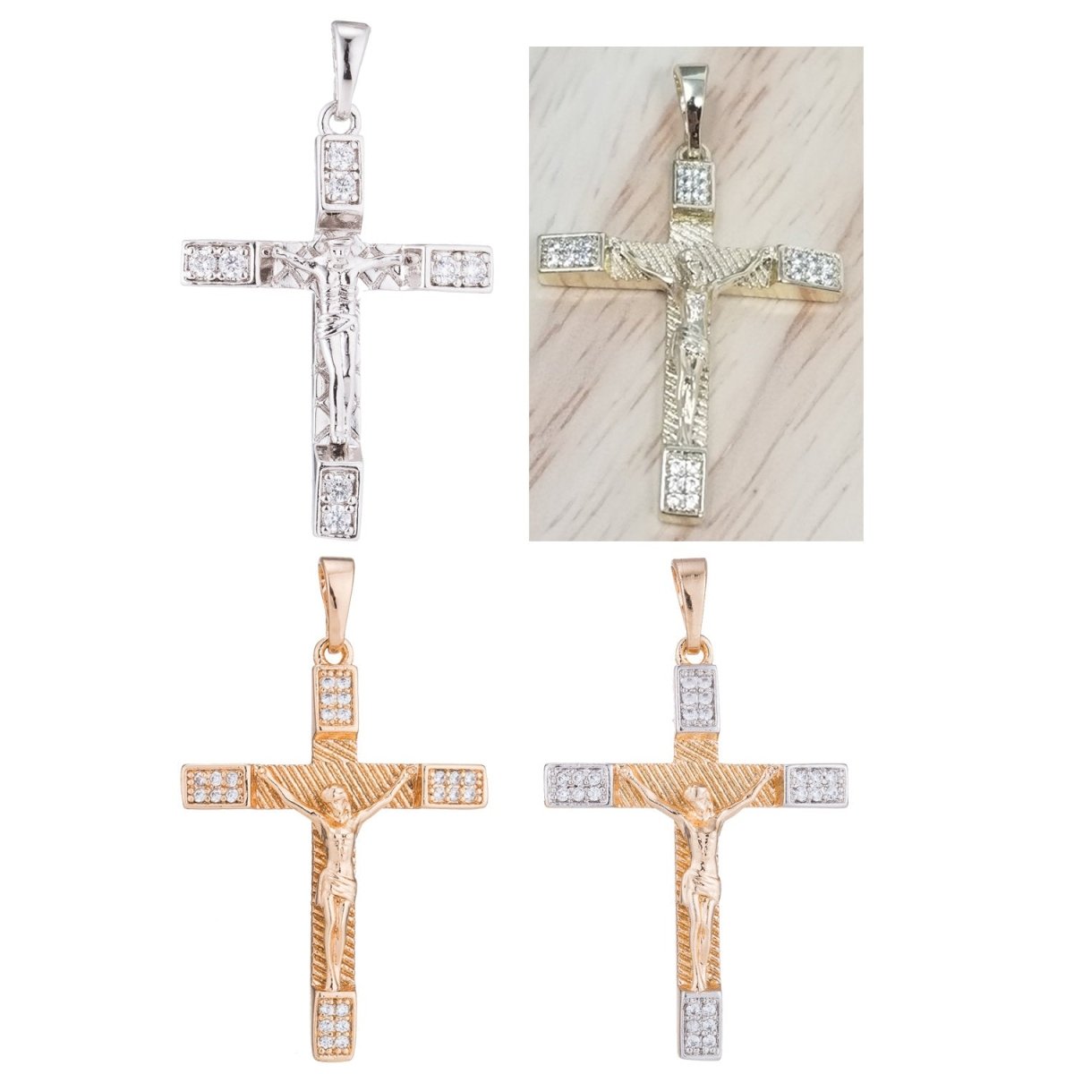 Gold Cross Cubic Zirconia Jesus Christ Crucifix Cross Pendant Charm for Jewelry Making Supplies Findings H-121 - DLUXCA