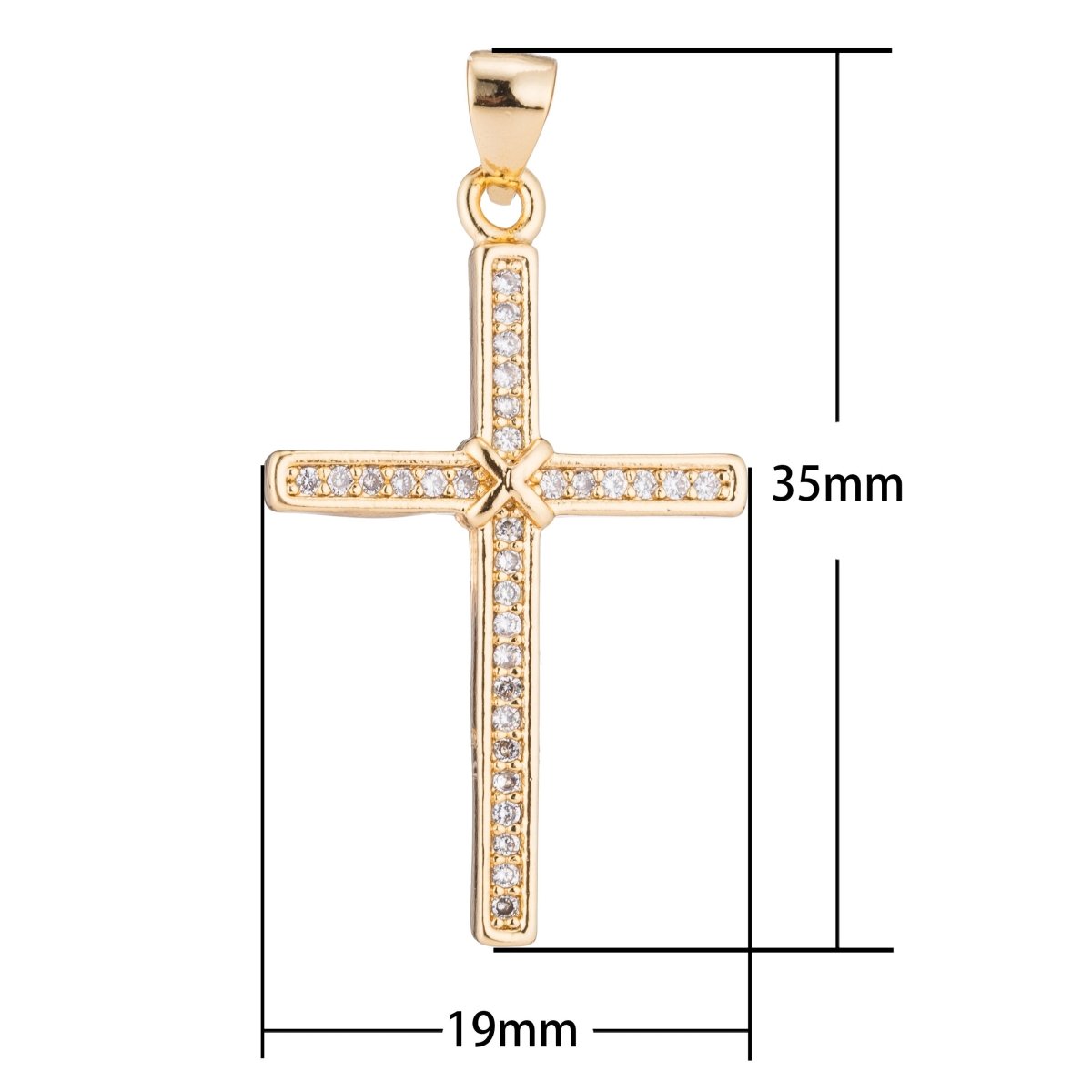 Gold Cross, Jesus Faith Love Believe Church Family Love Joy Cubic Zirconia Necklace Pendant Charm Bead Bails Findings for Jewelry Making H-201 - DLUXCA