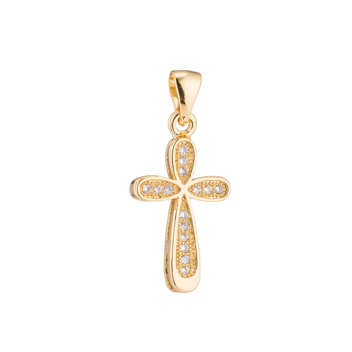 Gold Cross Modern Gift Religious Faith Church Family Teens Cubic Zirconia Necklace Pendant Charm Bead Bails Findings for Jewelry Making I-133 - DLUXCA