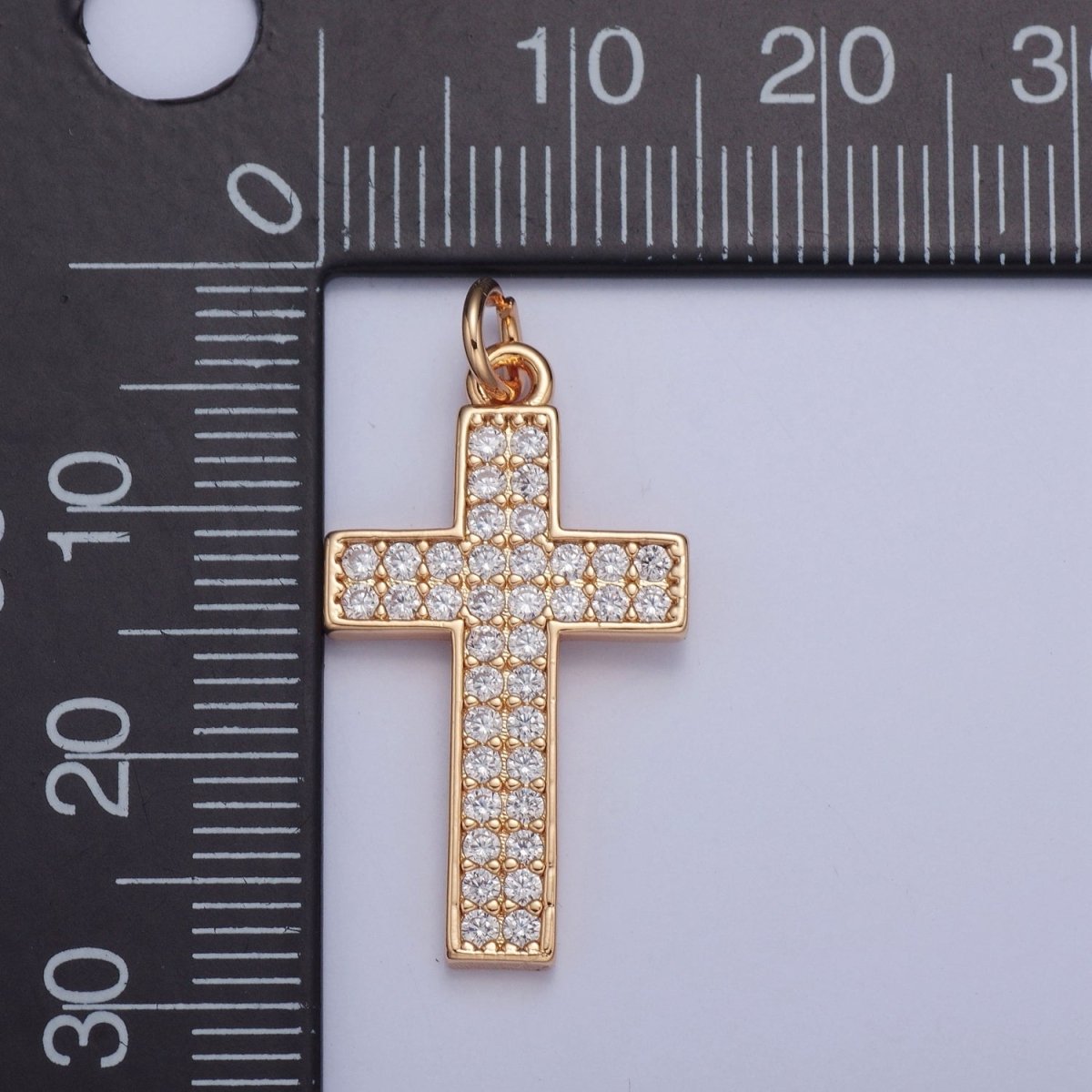 Gold Cross pendant Micro Pave Cross charm X-018 - DLUXCA