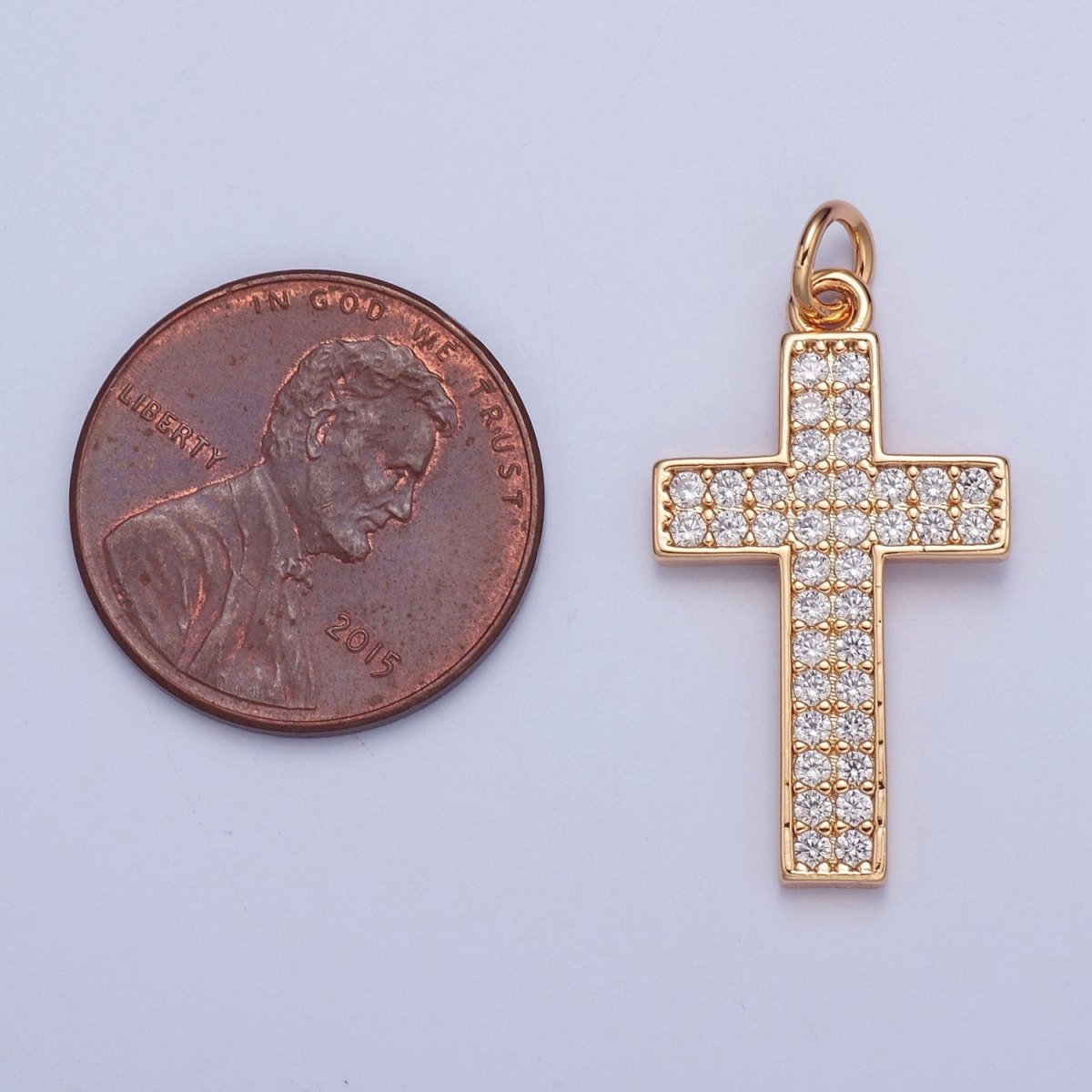 Gold Cross pendant Micro Pave Cross charm X-018 - DLUXCA