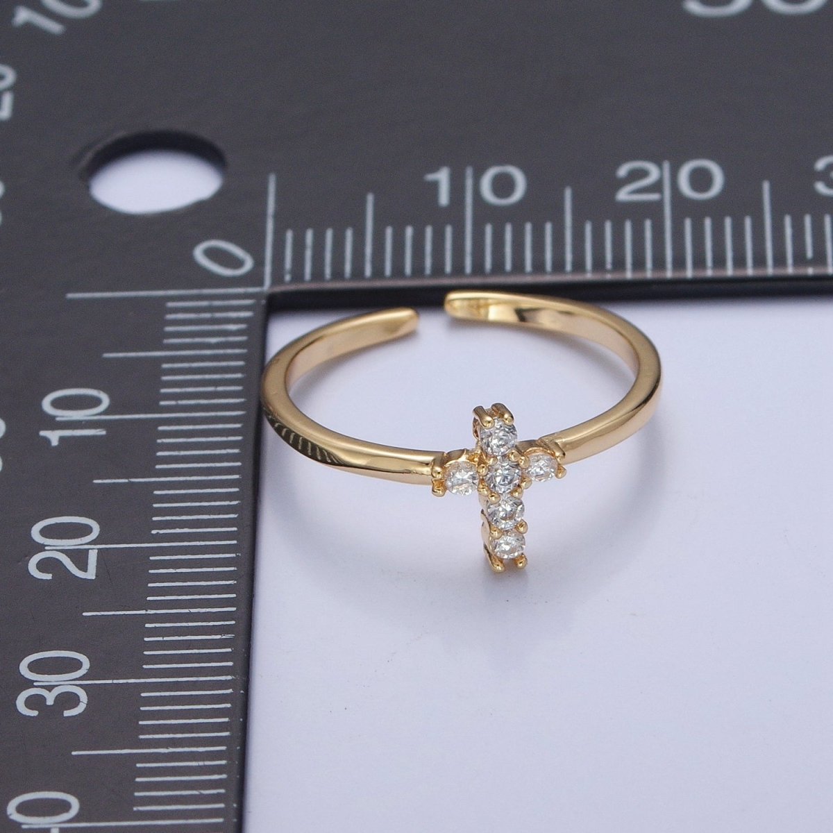 Gold Cross Ring Stacking 14K Gold Filled Ring CZ Dainty Cross Ring O-2140 - DLUXCA