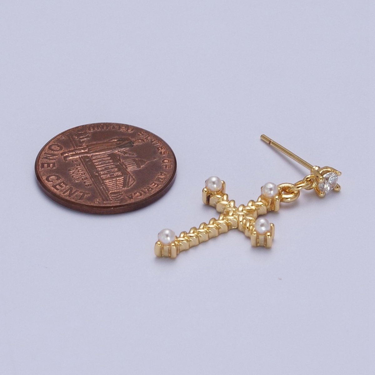 Gold Cross Stud Earring Dangle Cross Earring Charm for Religious Women Jewelry P-277 - DLUXCA