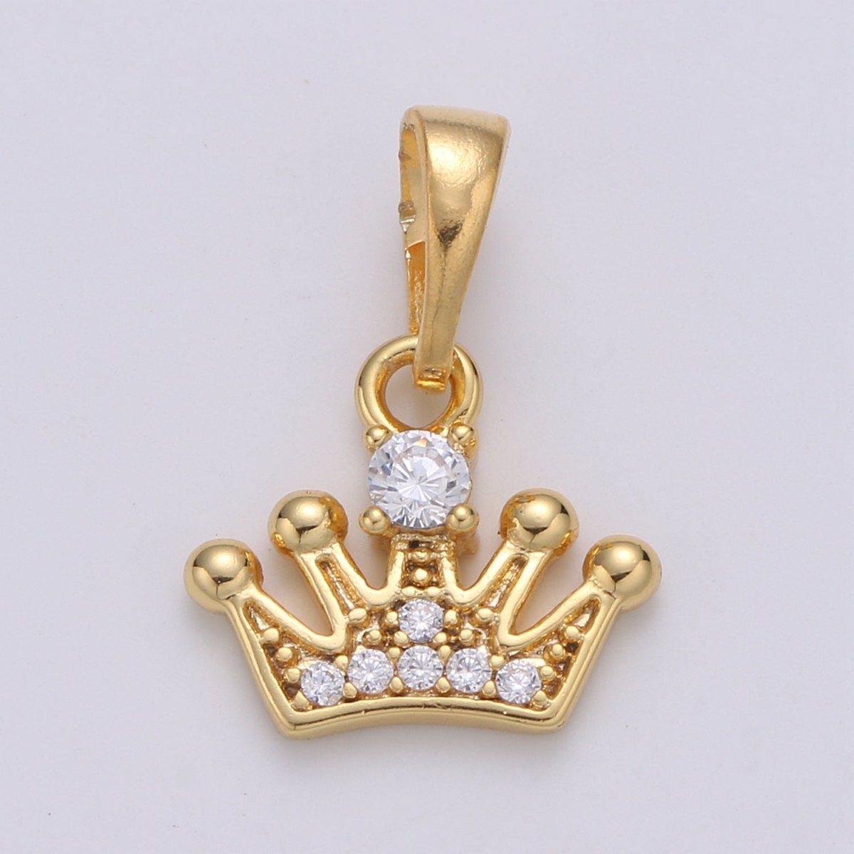 Gold Crown Cubic Mini Pendant, Cluster Cubic Pave Tiara Charm J-226 - DLUXCA