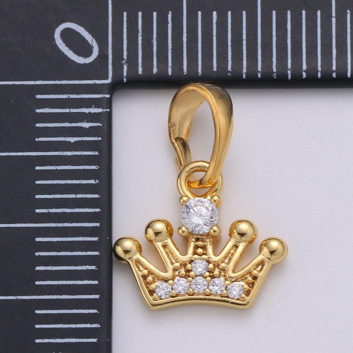 Gold Crown Cubic Mini Pendant, Cluster Cubic Pave Tiara Charm J-226 - DLUXCA