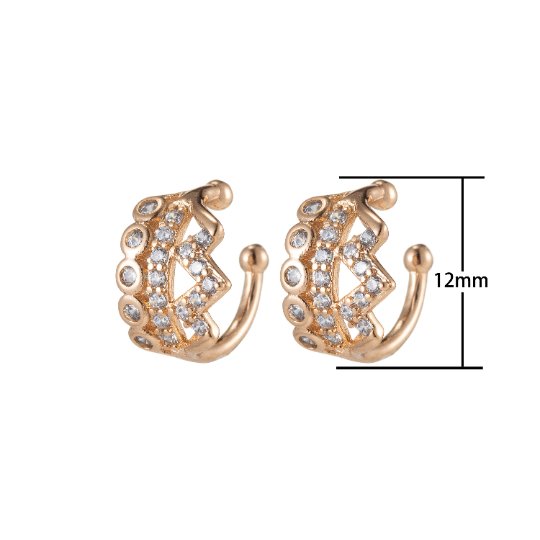 Gold Crown Sparkling CZ Star Cuff Earrings for Women Clip On Ears No Piercing Cartilage Earrings AI-054 - DLUXCA