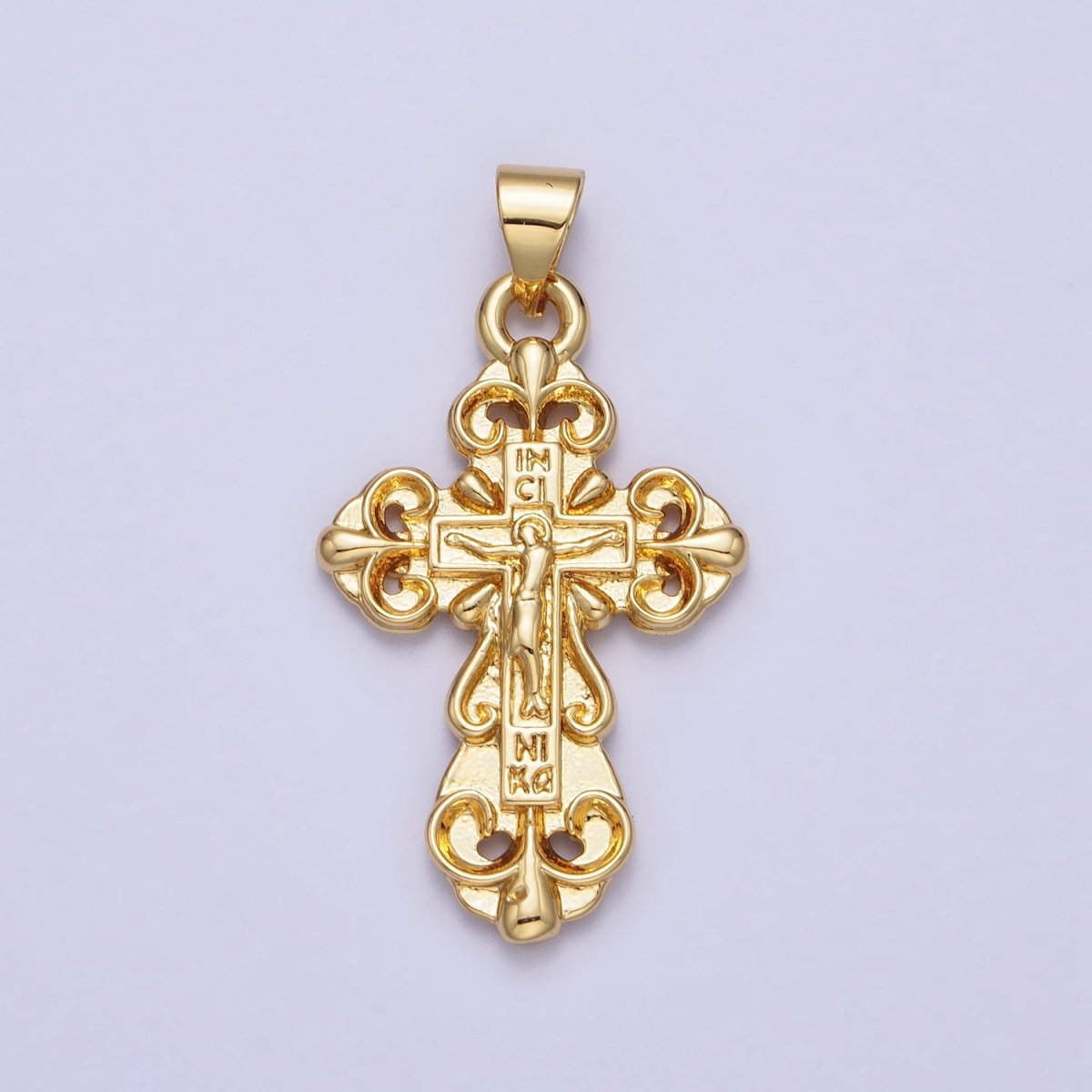 Gold Crucifix Crucified Fleury Cross Religious Engraved Pendant | AA161 - DLUXCA