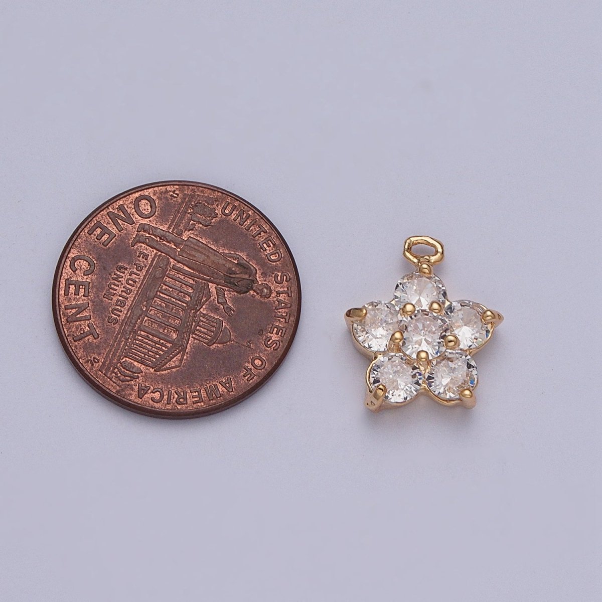 Gold Crystal Flower Round Cubic Zirconia Charm For Nature Garden Jewelry Making | X-204 - DLUXCA