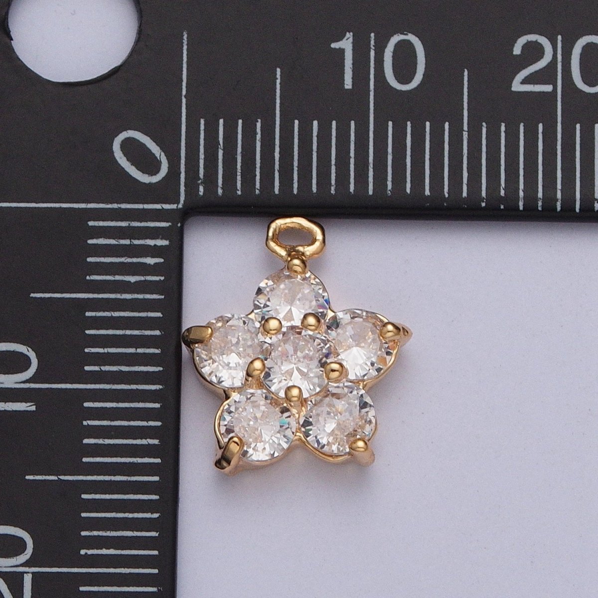 Gold Crystal Flower Round Cubic Zirconia Charm For Nature Garden Jewelry Making | X-204 - DLUXCA