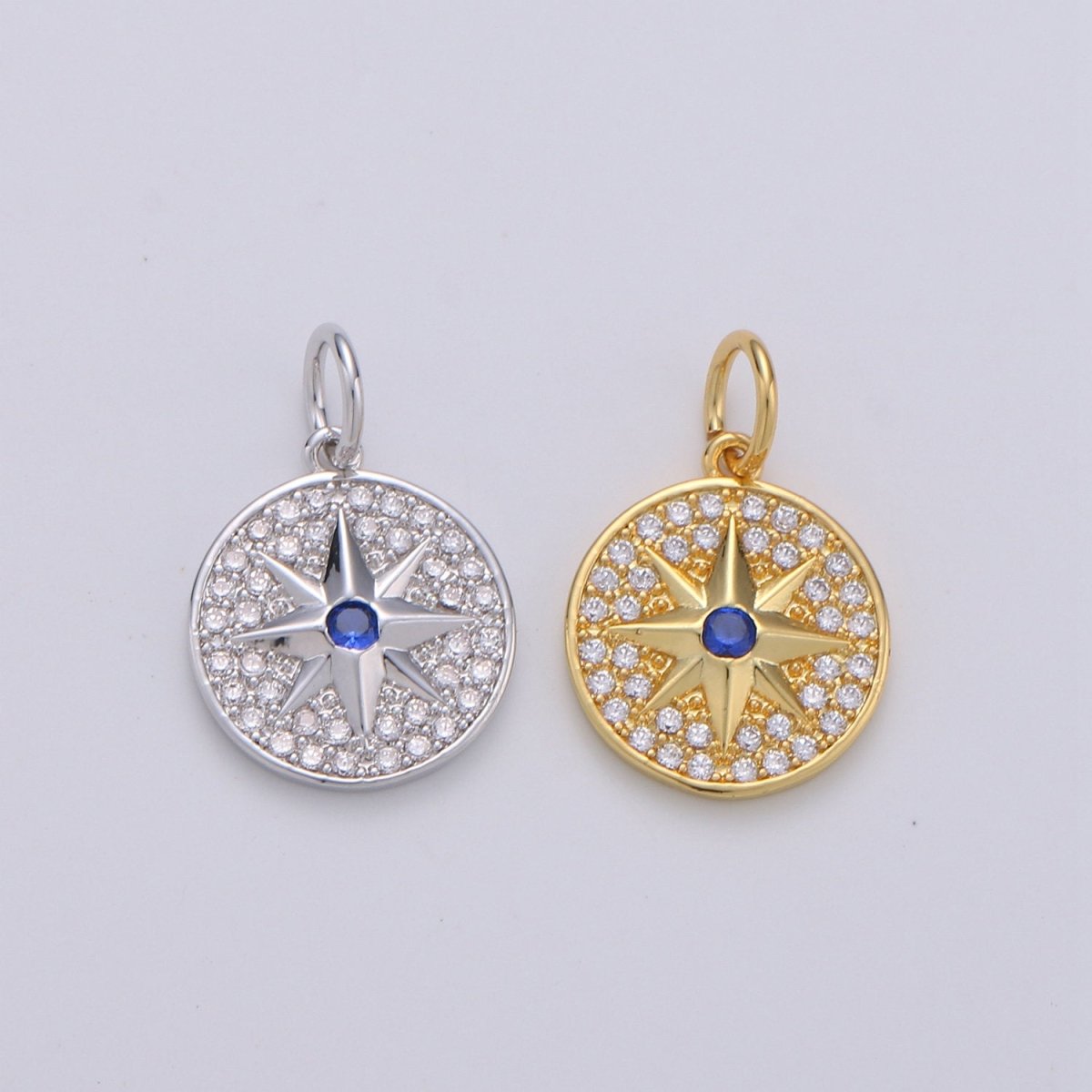 Gold cubic Star charms ,cubic North Star pendants, Coin charm, medallion charm, Celstial star pendants Real Gold Plated / Silver plated D-283 D-284 - DLUXCA