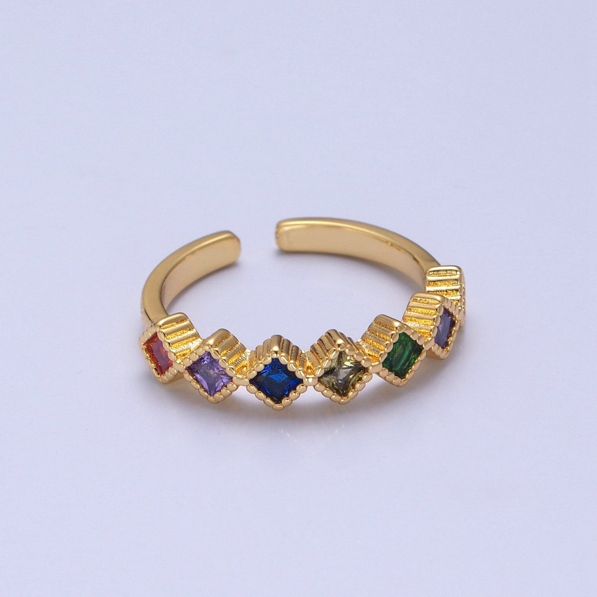 Gold Cuff CZ Ring Open Cuff Ring Tiny Rhombus Diamonds Ring-Adjustable Ring Minimalist Jewelry O-2132 - DLUXCA