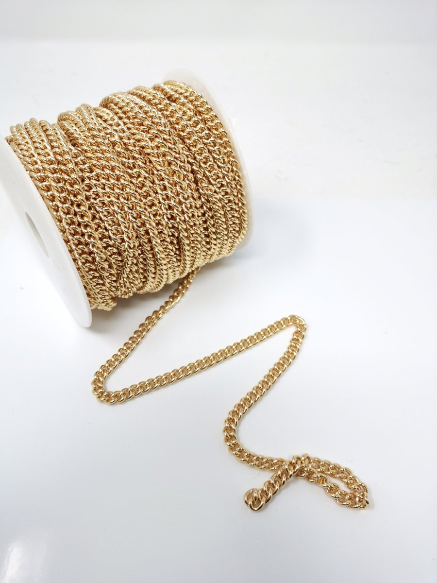 Gold Curb Chain, Bulk CURB Chain, Unfinished Curb Chain, 24K Gold Filled Curb Chain, 5mm Width For Necklace Component | ROLL-075 Clearance Pricing Overstock - DLUXCA
