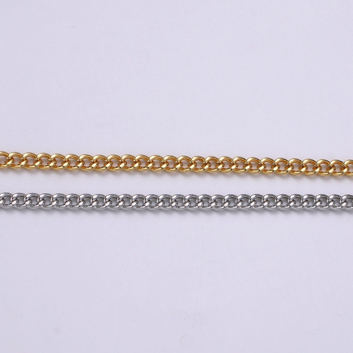 Gold CURB Chain by Yard, Wholesale Bulk Roll Chain For Jewelry Making, Width 2.9mm, 24K Gold Filled, White Gold Filled Matte Unfinished Chain | ROLL-497, ROLL-498 Clearance Pricing - DLUXCA