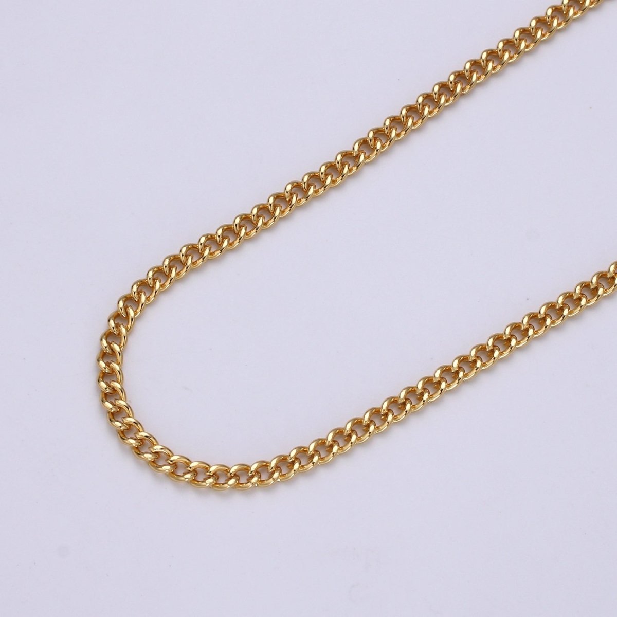 Gold CURB Chain by Yard, Wholesale Bulk Roll Chain For Jewelry Making, Width 2.9mm, 24K Gold Filled, White Gold Filled Matte Unfinished Chain | ROLL-497, ROLL-498 Clearance Pricing - DLUXCA