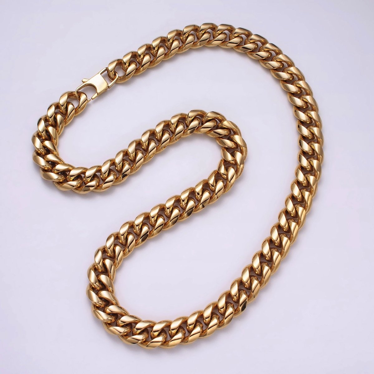 Gold Curb Chain Cuban Necklace for Men - Heavy Stainless Steel 10 12 14 mm Thickness 24.5 inch long WA-1726 WA-1727 WA-1728 Clearance Pricing - DLUXCA