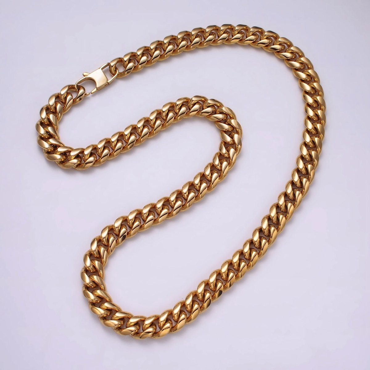 Gold Curb Chain Cuban Necklace for Men - Heavy Stainless Steel 10 12 14 mm Thickness 24.5 inch long WA-1726 WA-1727 WA-1728 Clearance Pricing - DLUXCA