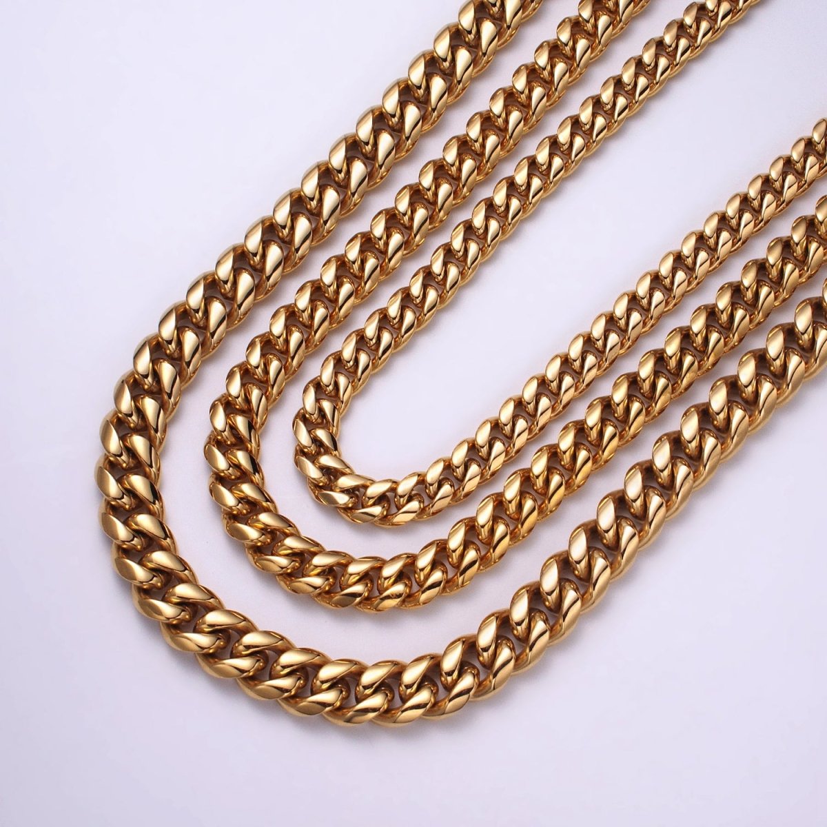 Gold Curb Chain Cuban Necklace for Men - Heavy Stainless Steel 10 12 14 mm Thickness 24.5 inch long WA-1726 WA-1727 WA-1728 Clearance Pricing - DLUXCA