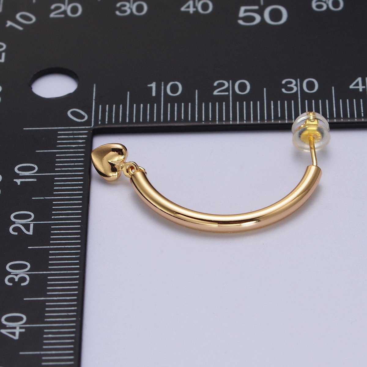 Gold Curved Half Hoop Love Heart Charm Dangle Drop Geometric Earrings | AB020 - DLUXCA