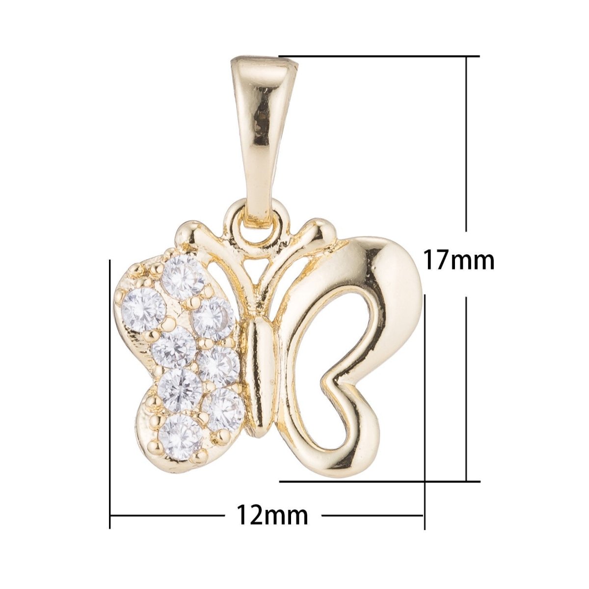 Gold Cute Butterfly, Insect Lover, Animal, Girls, Women DIY Cubic Zirconia Necklace Pendant Charm Bead Bails Findings for Jewelry Making I-342 - DLUXCA