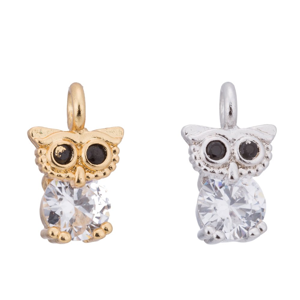 Gold Cute Night Owl, Bird, Animal Kingdom, Graduation DIY Craft Cubic Zirconia Bracelet Charm Bead Findings Pendant For Jewelry Making, C-185 - DLUXCA