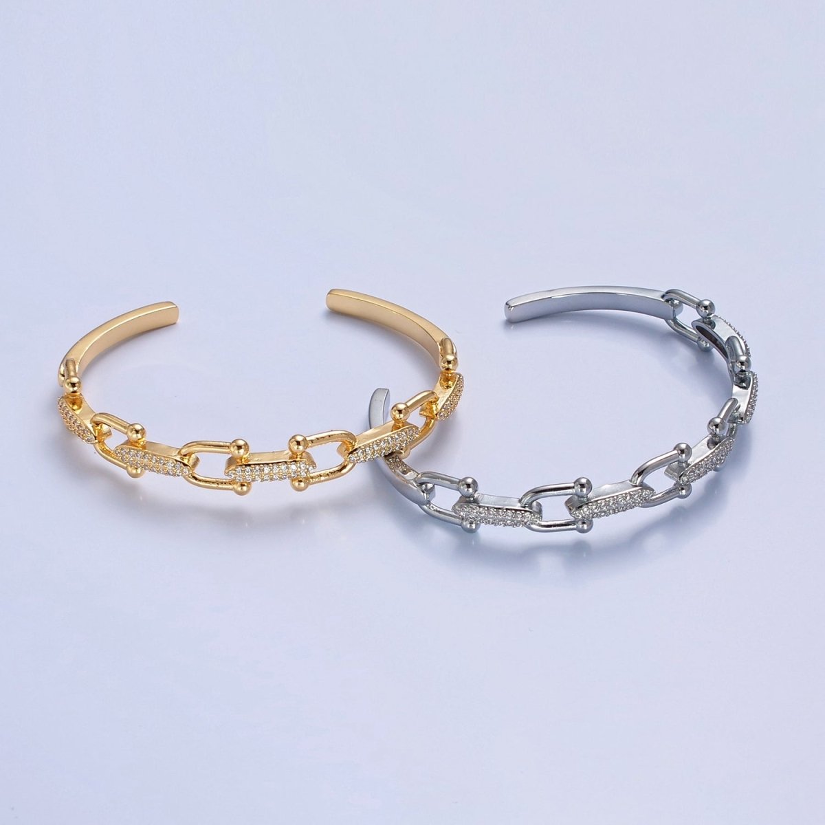 Gold CZ Bangle Bracelet Ball link chain Beaded CZ link Cuff Bracelet | WA-973 WA-974 Clearance Pricing - DLUXCA