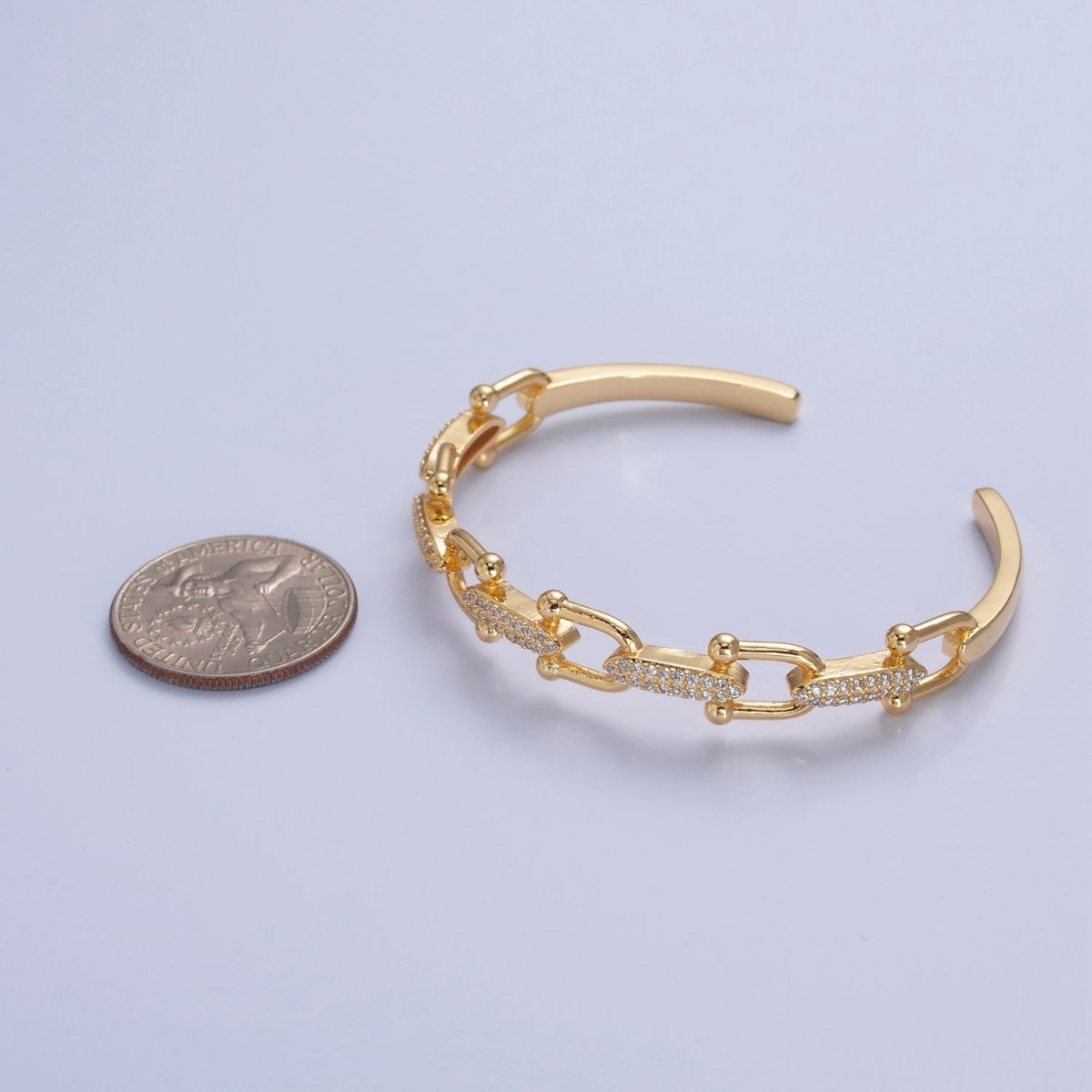 Gold CZ Bangle Bracelet Ball link chain Beaded CZ link Cuff Bracelet | WA-973 WA-974 Clearance Pricing - DLUXCA