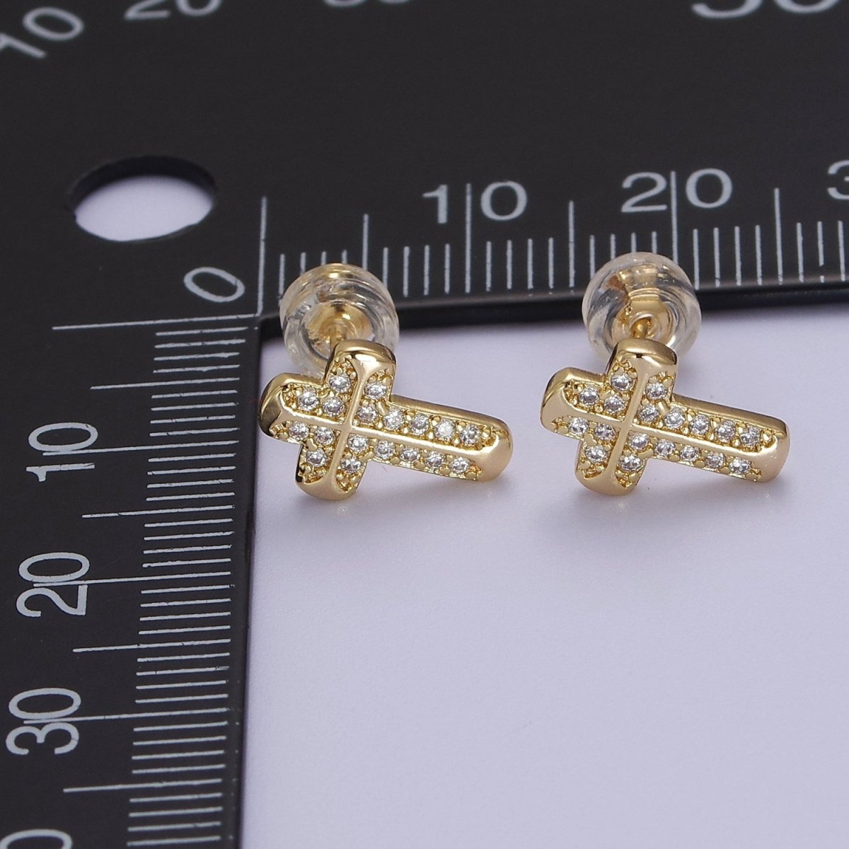 Gold CZ Cross Stud Earring V-097 - DLUXCA