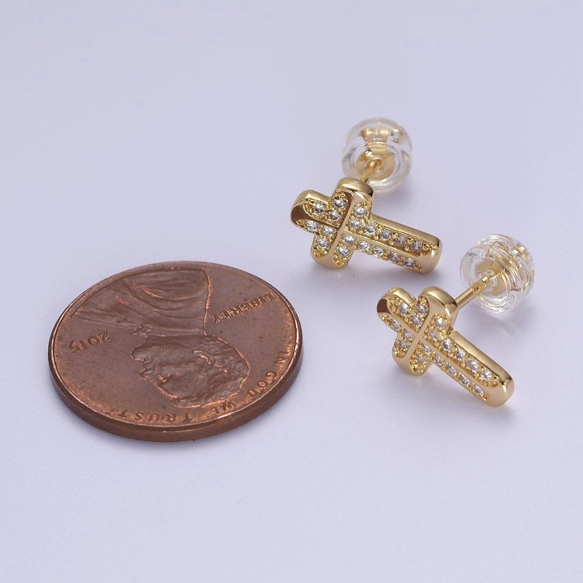 Gold CZ Cross Stud Earring V-097 - DLUXCA