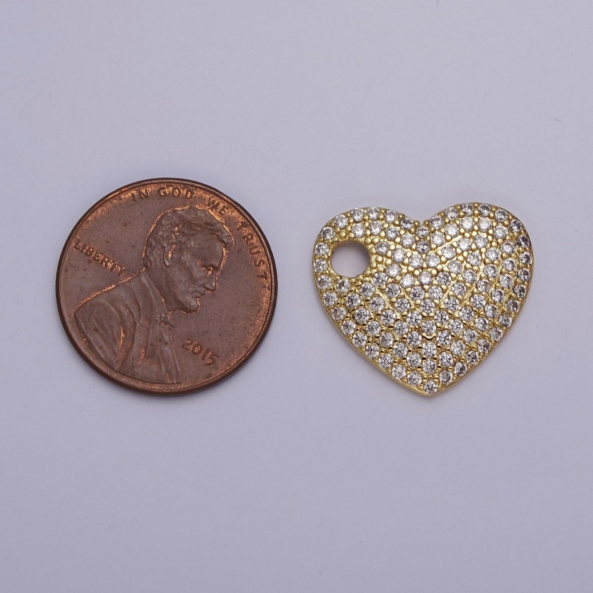 Gold CZ Heart Charm 17x19mm Pendant, Layered Necklace Bracelet Earring Pendant Dangle heart charm J-315 - DLUXCA