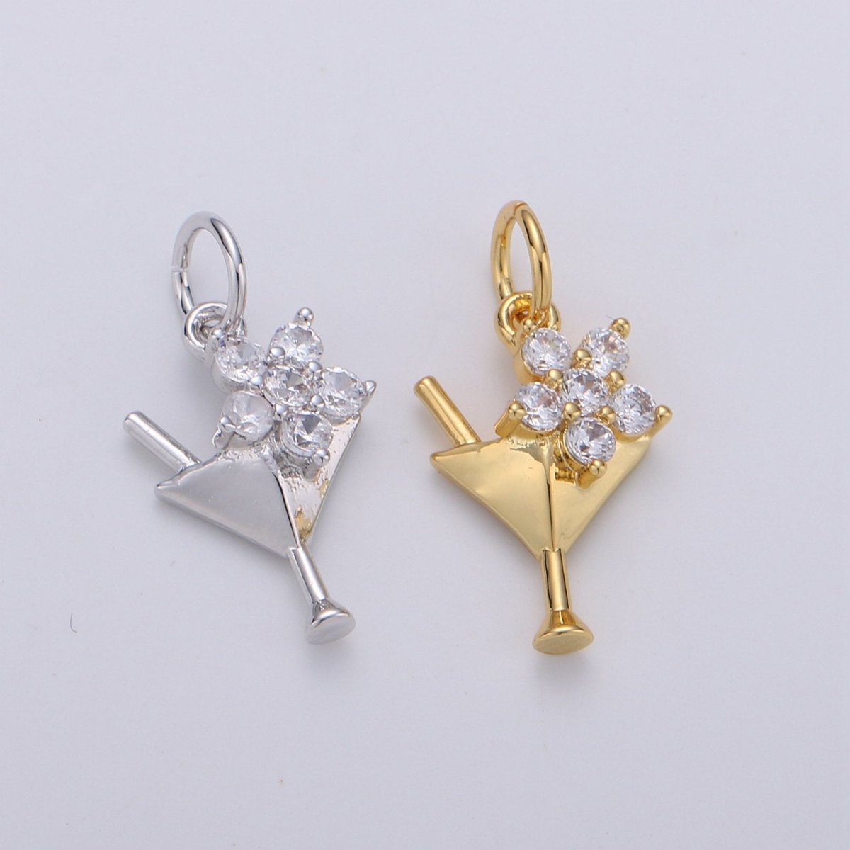 Gold CZ Martini Charm with Cz Charm, Cubic Gold Drink Glass with Micro Pave Pendant, Silver Bar wine Charm Pendant in 24k gold Filled D-289 - DLUXCA