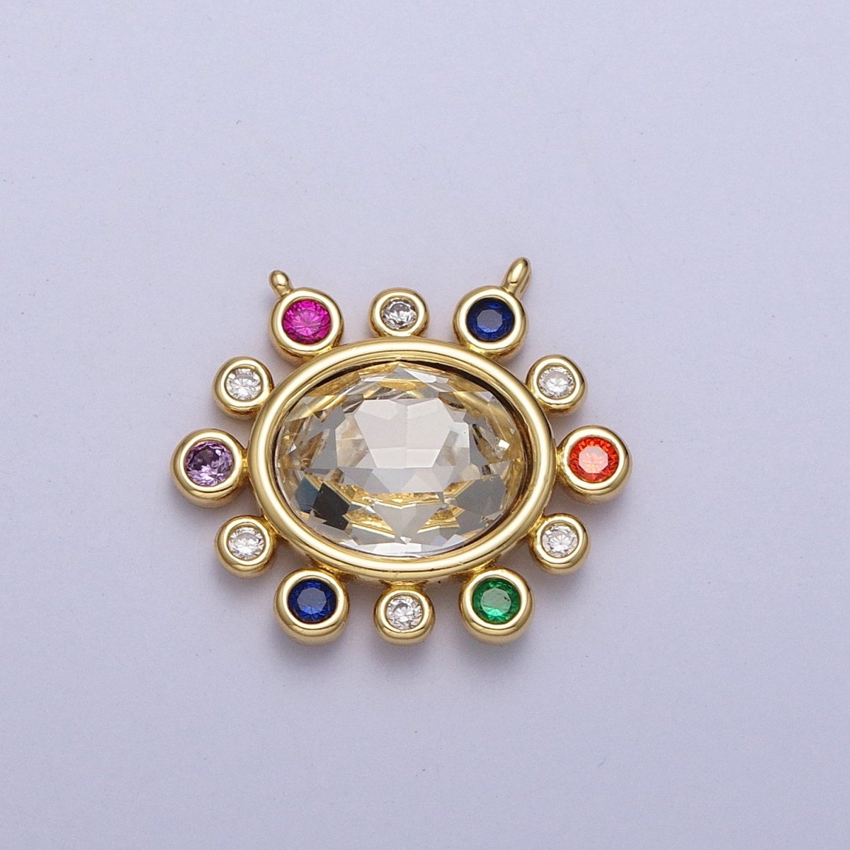 Gold CZ Oval Charm Connector With Colorful Cubic Zirconia For Statement Necklace Bracelet Jewelry Making | Y-703 ~ Y-706 - DLUXCA