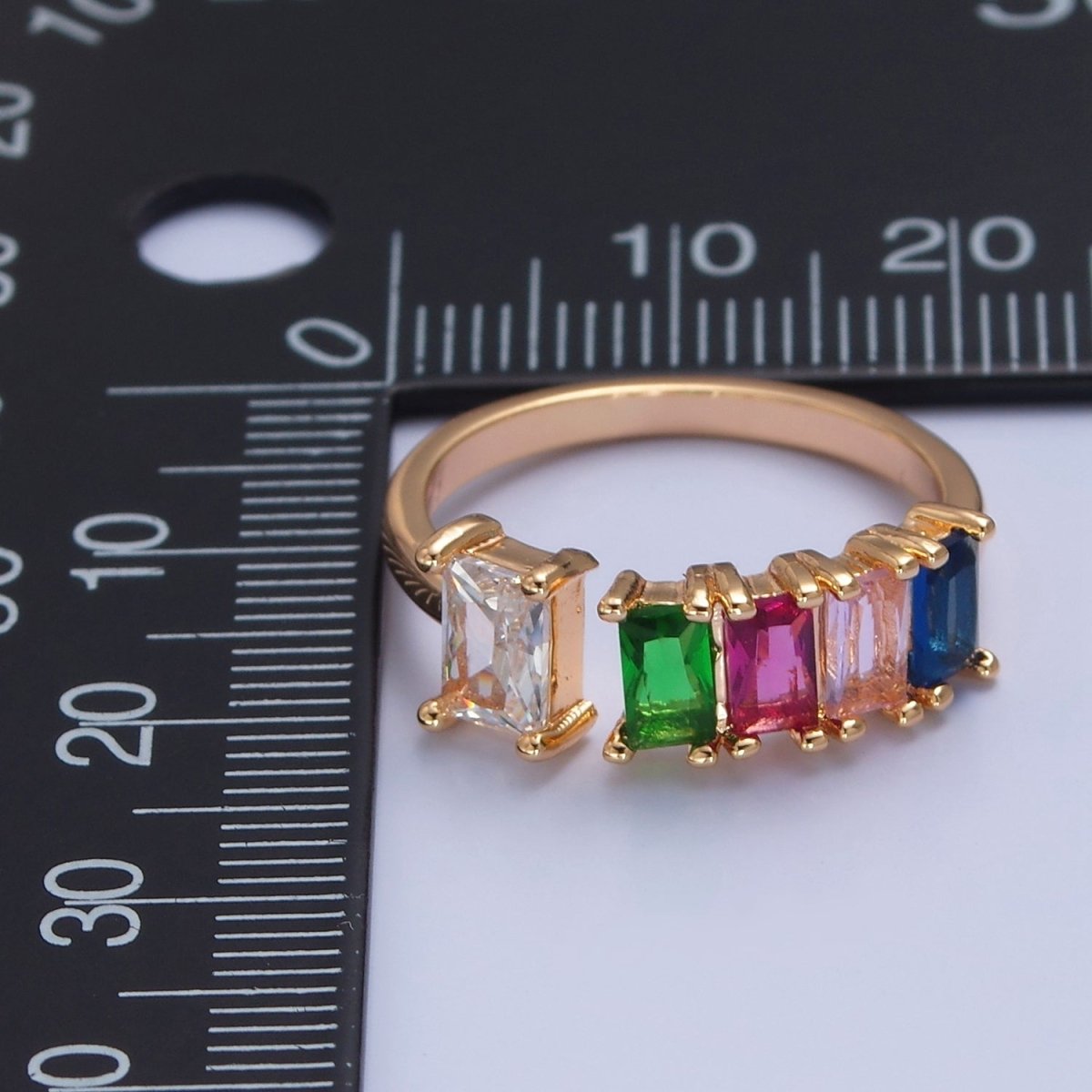 Gold CZ Pave Square Signet Midi Ring Diamond Clear Green Rainbow CZ Open Adjustable O-2248 O-2249 O-2250 - DLUXCA