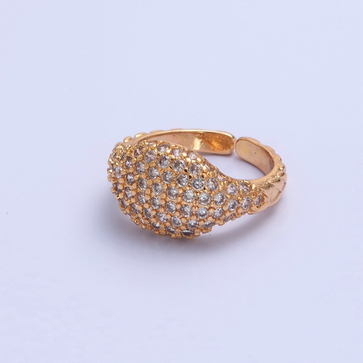 Gold CZ Pave Square Signet Midi Ring Diamond Signet Pinky Ring Open Adjustable O-2237 - DLUXCA