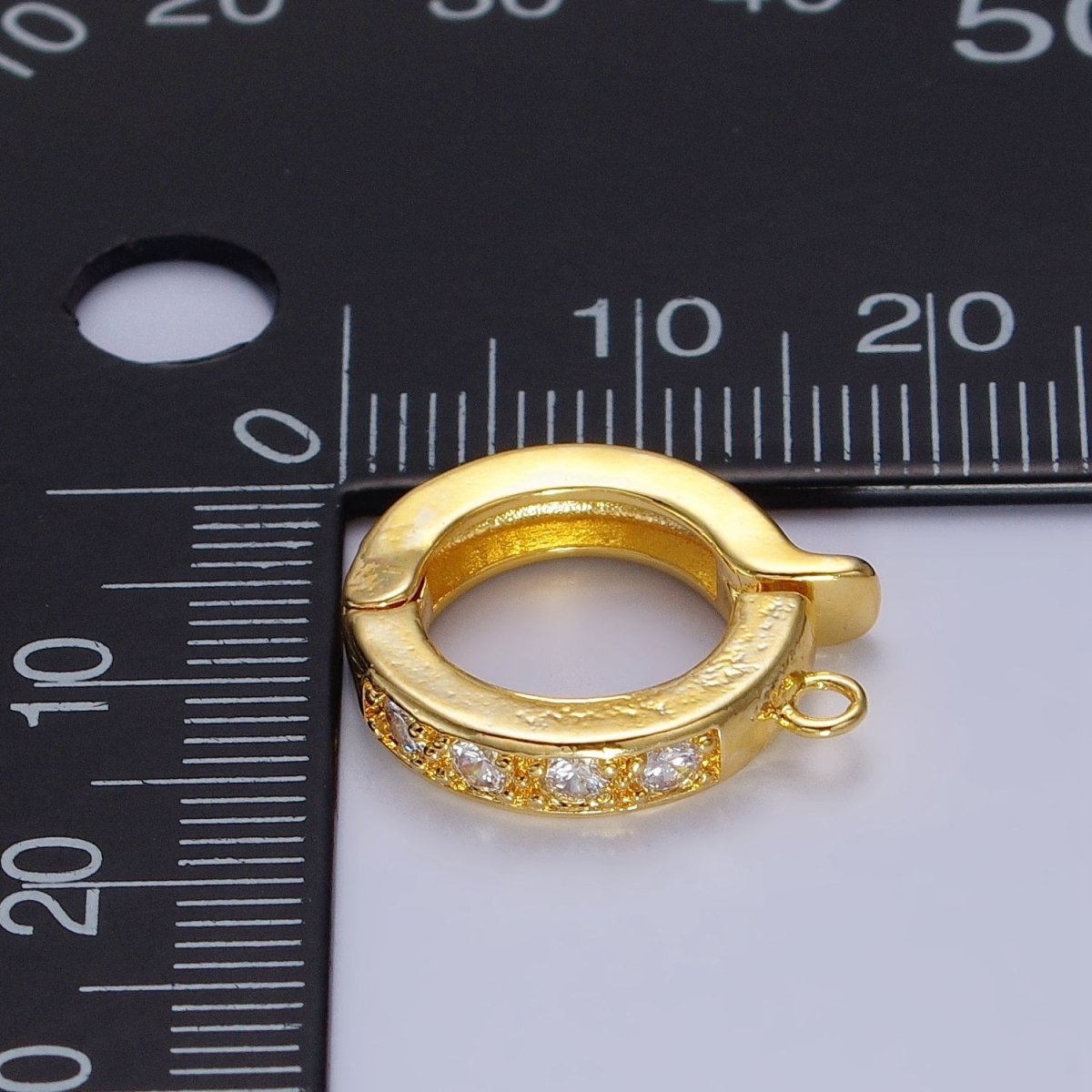 Gold CZ Pull Gate Ring Clasp, Fance Gate Clasp, Pull Clasp with Closed link for Charm Holder Necklace Jewelry Making Supply | Z-074 Z-075 - DLUXCA