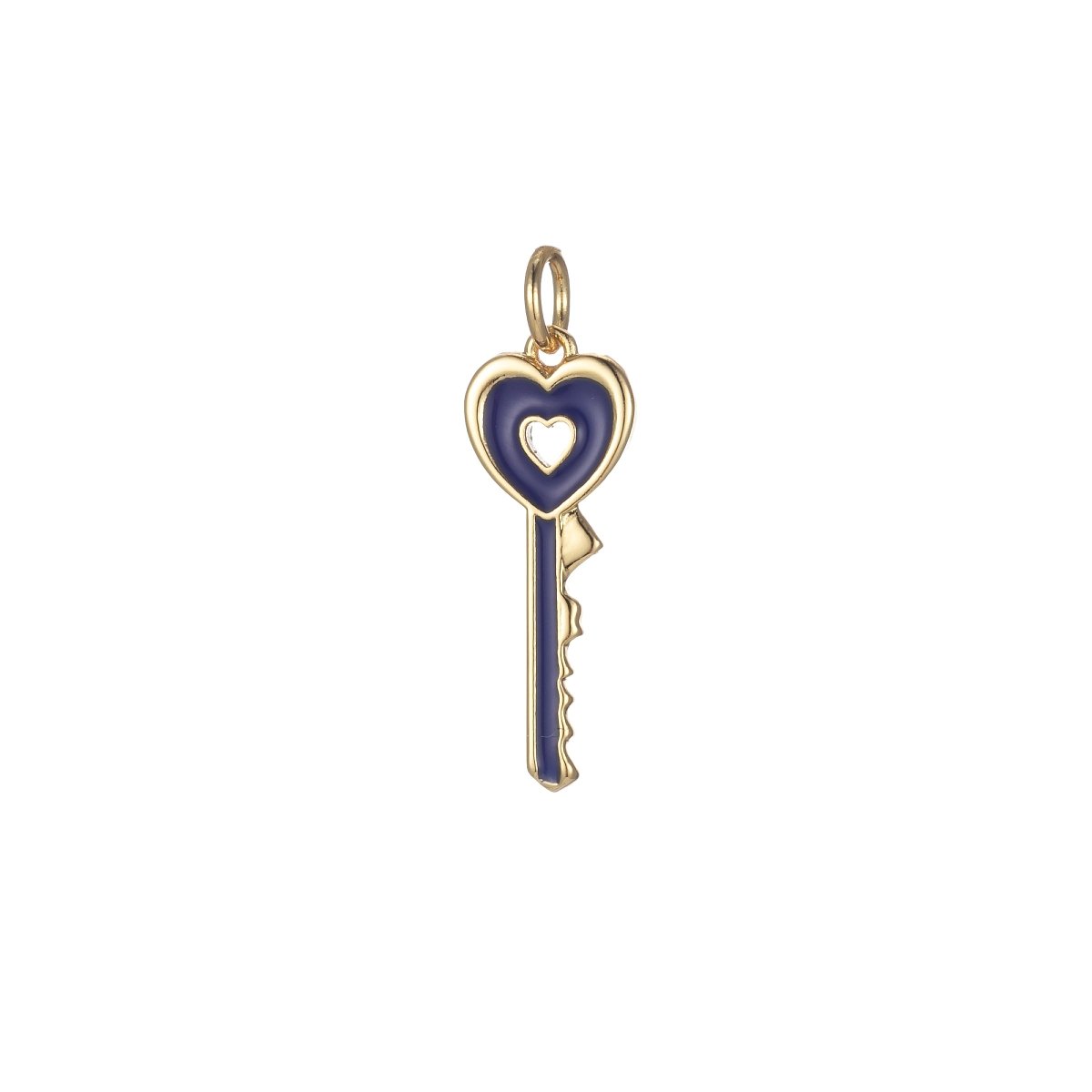Gold Dainty Heart Key Charm Colorful Enamel Lock Pendant E-823-E-832 - DLUXCA