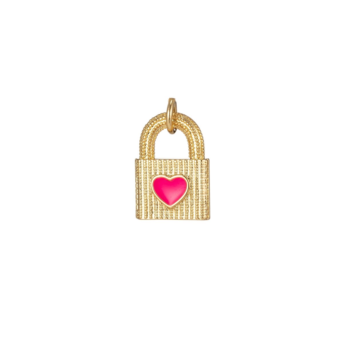 Gold Dainty Heart Padlock Charm Colorful Enamel Lock Charm for Necklace Bracelet Jewelry Making Black Blue Fuschia Green Yellow Pink M-255-M-265 - DLUXCA