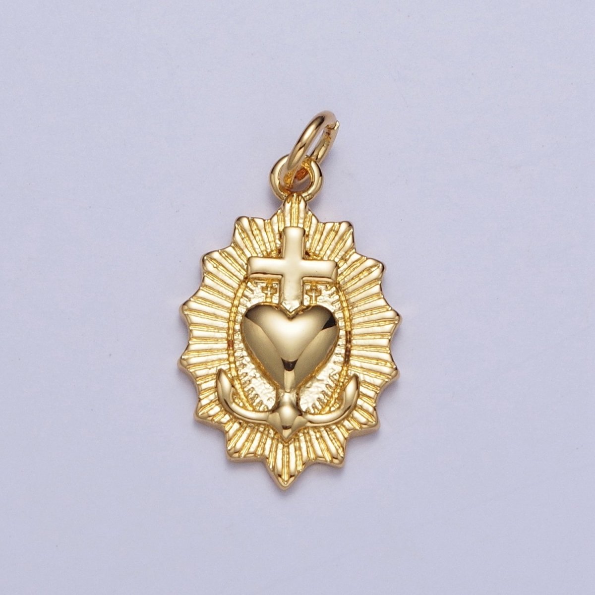 Gold Dainty Sacred Heart of Jesus Charm, Gold Religious Textured design Charm The Sacred Heart of Jesus For Jewelry Making AG-127 - DLUXCA