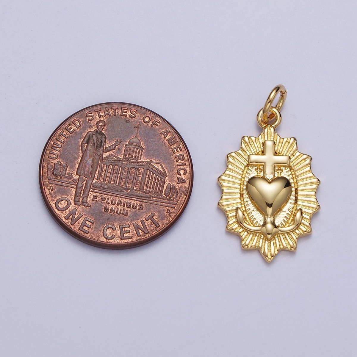 Gold Dainty Sacred Heart of Jesus Charm, Gold Religious Textured design Charm The Sacred Heart of Jesus For Jewelry Making AG-127 - DLUXCA