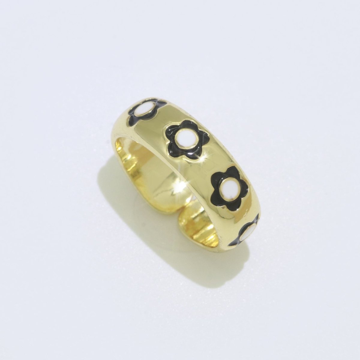 Gold Daisy Enamel Open Adjustable Ring Minimalist Jewelry Stackable Midi Ring S-021 ~ S-030 - DLUXCA