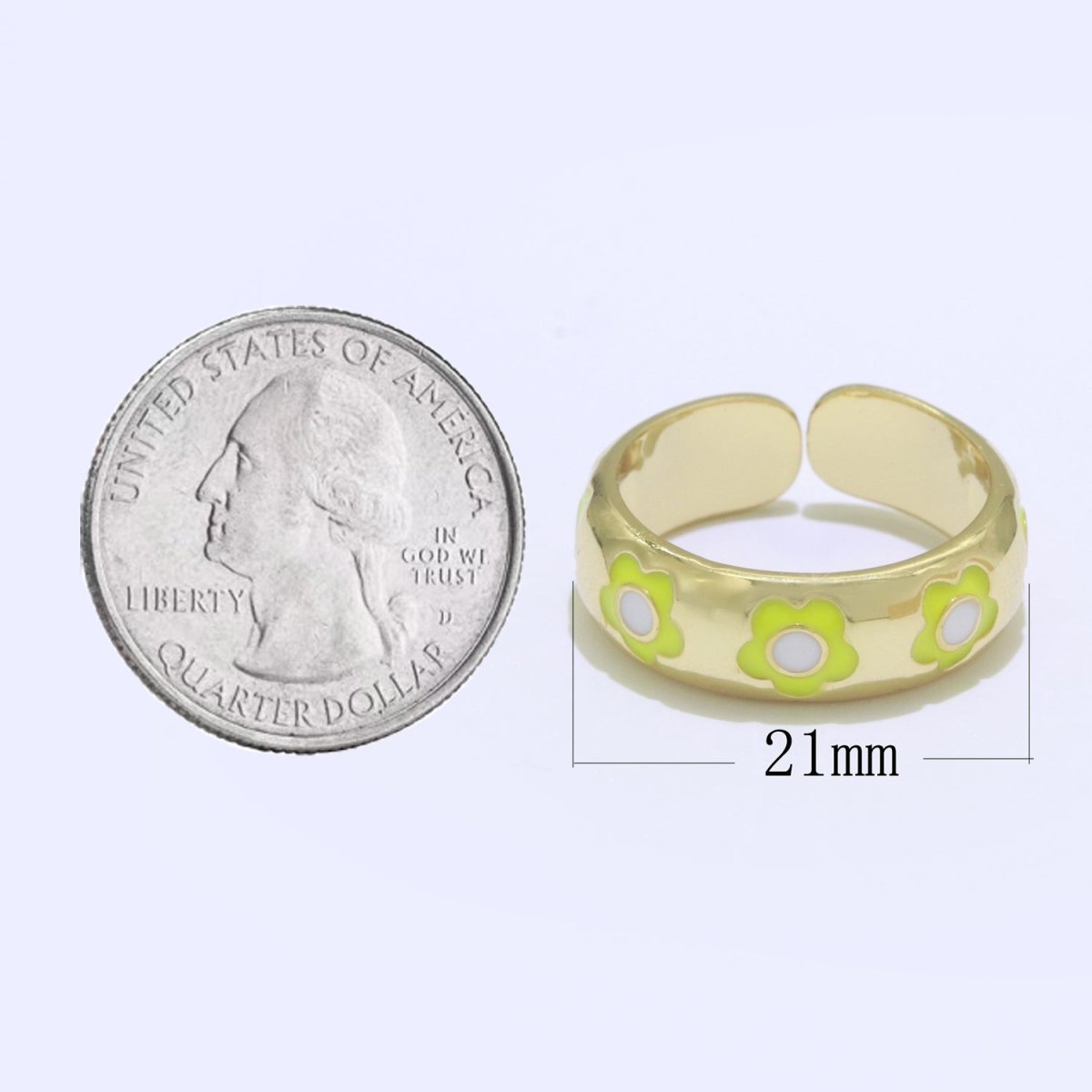 Gold Daisy Enamel Open Adjustable Ring Minimalist Jewelry Stackable Midi Ring S-021 ~ S-030 - DLUXCA