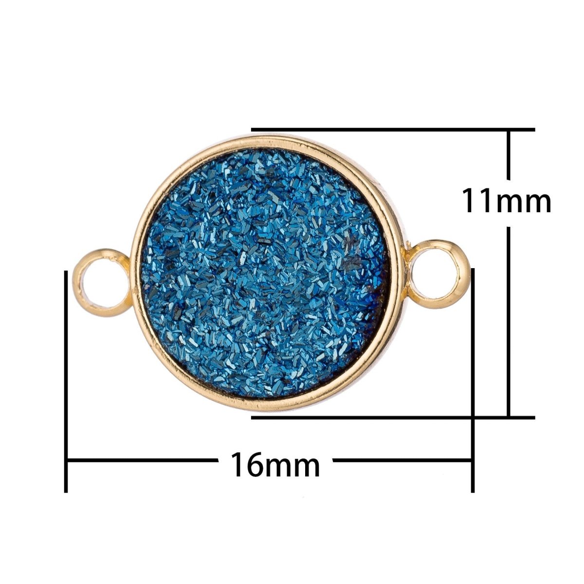 Gold Dark Blue Round Druzy Drusy Druzzy Agate Gemstone DIY Gift Bracelet Charm Bead Connector Double Bail Pendant for Jewelry Making F-399 - DLUXCA